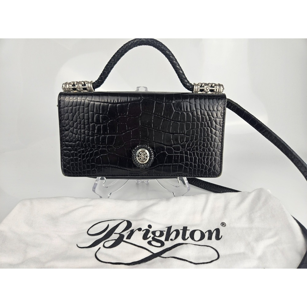 Brighton Black Croc Embossed Leather Convertible Dust‎ Bag Medallion